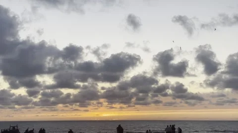 Dramatic Ocean Sunset With Silhouettes For Cinematic Coastal Background Length Stock Footage 334871894