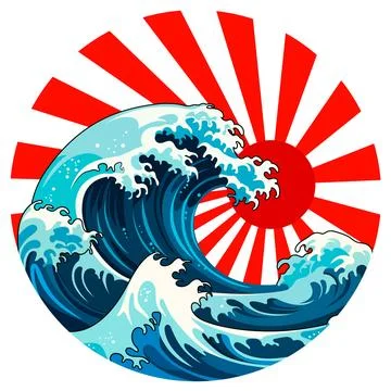 Dramatic Ocean Wave with Rising Sun Vector Illustration Illustrazione stock