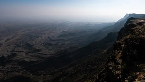 Dramatic Oman Mountain Landscape, Arid Canyon Views Stock Photos