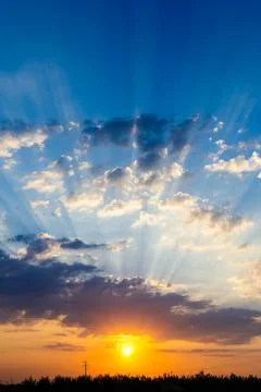 Dramatic orange-blue sunset somewhere in turkey Stock Photos