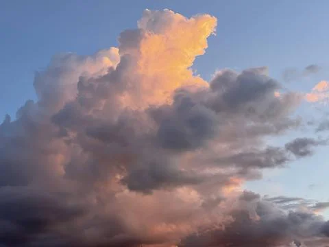 Dramatic orange grey purple sky and cloudy at sunset for background Stock Photos