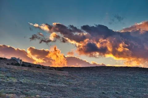 Dramatic Orange Sky. Isolated. Stock Photos