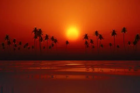 Dramatic orange sunset Stock Illustration