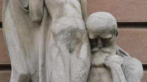 Dramatic outdoors statue sculpture of old man Stock Footage 62150231