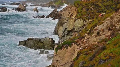 Dramatic Pacific Ocean along Big Sur California Stock Footage 70869589