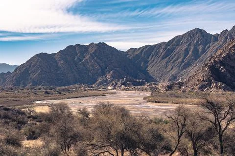 Dramatic panorama of the dry Abaucn river valley viewpoint Stock Photos