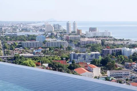Dramatic panorama open aerial view of Hua Hin famous popular resort town. Stock Photos