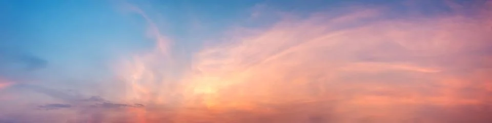 Dramatic panorama sky with cloud on sunrise and sunset time. Stock Photos
