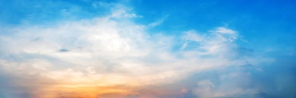 Dramatic panorama sky with cloud on sunrise and sunset time. Stock Photos