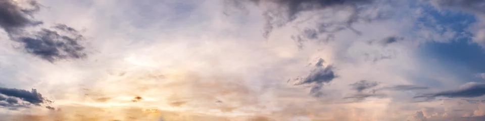 Dramatic panorama sky with cloud on sunrise and sunset time. Stock Photos