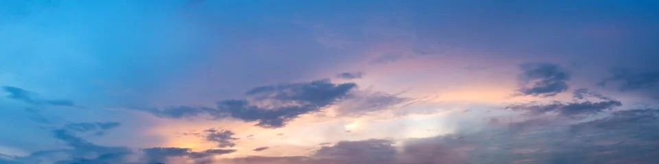 Dramatic panorama sky with cloud on sunrise and sunset time. Stock Photos