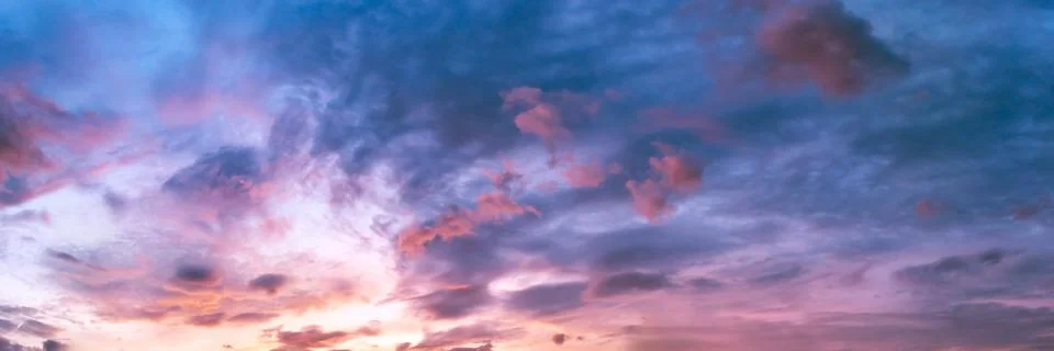 Dramatic panorama sky with cloud on sunrise and sunset time. Stock Photos