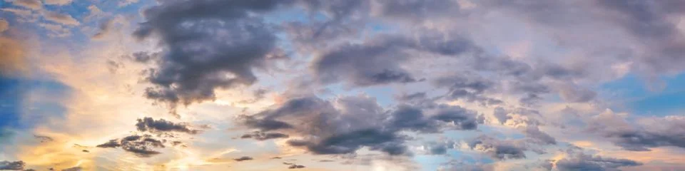 Dramatic panorama sky with cloud on sunrise and sunset time. Stock Photos