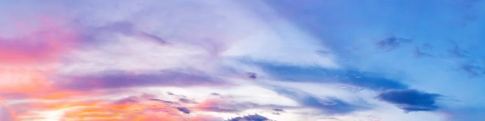 Dramatic panorama sky with cloud on sunrise and sunset time. Stock Photos