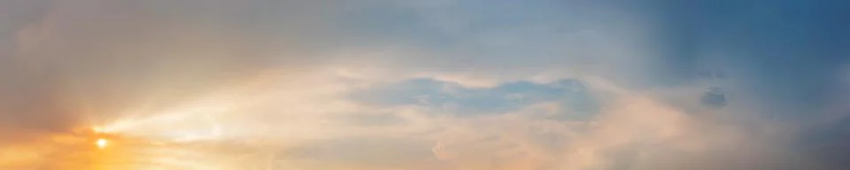 Dramatic panorama sky with cloud on sunrise and sunset time. Stock Photos