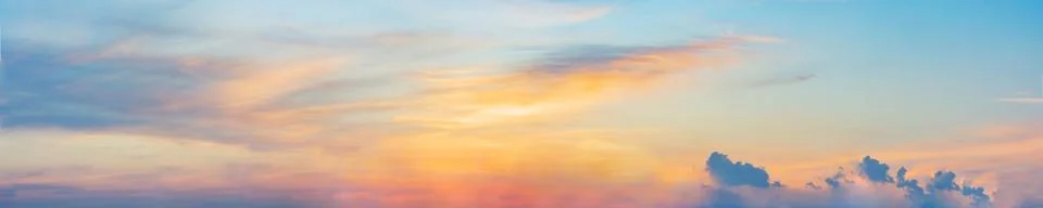 Dramatic panorama sky with cloud on twilight time. Stock Photos