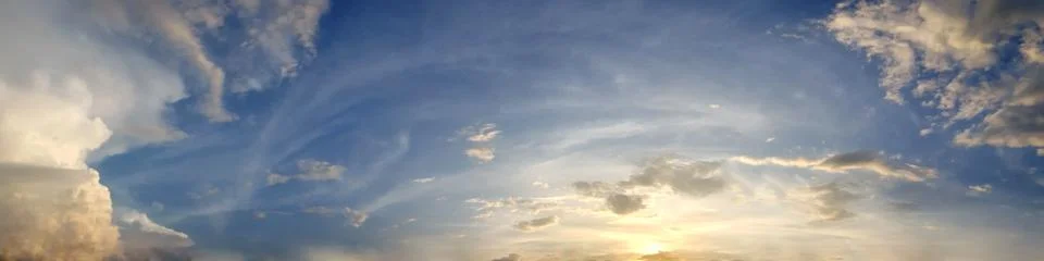 Dramatic panorama sky with cloud on twilight time. Stock Photos