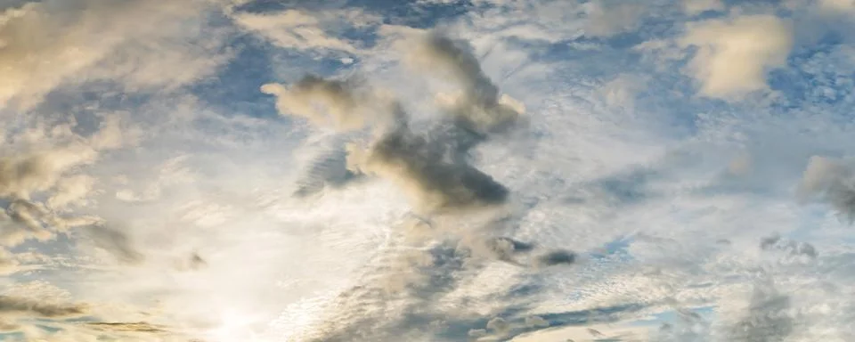 Dramatic panorama sky with storm cloud on a cloudy day. Stock-Fotos