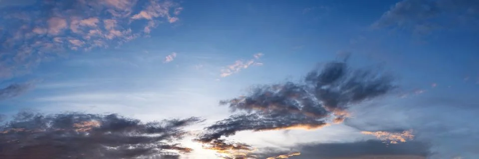 Dramatic panorama sky with storm cloud on a cloudy day. Stock Photos
