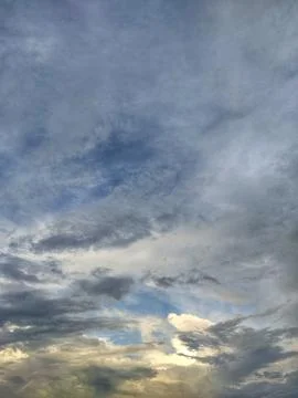 Dramatic panorama sky with storm cloud on a cloudy day. Panoramic image. Stock Photos