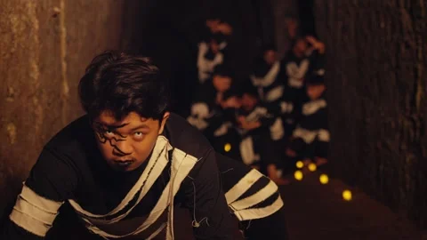 Dramatic Performance in a Dark Tunnel Stock Footage 296680411