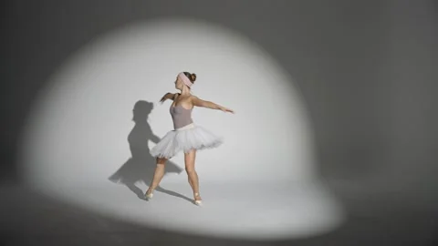 Dramatic performance, graceful ballerina in a white tutu dance and perform Stock Footage 285847832