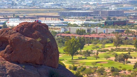 Dramatic Phoenix AZ Overlook from Red Rock to Golf Course Stock Footage 112645198