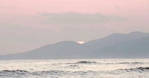 Dramatic pink sunset, summer landscape by the sea, Stock Footage 165958863