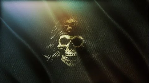 Dramatic Pirate Flag Waving at Sea Stock Footage 269282776