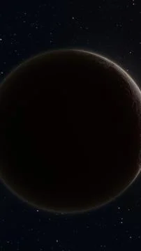 Dramatic planet with rocky surface and glowing rim light in starry outer sp.. Stock Illustration