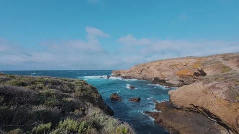Dramatic Point Lobos Cove View with Turquoise Water and Crashing Waves Stock Footage 320261483