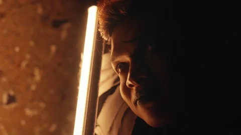 Dramatic Portrait in Low Light Stock Footage 296680654