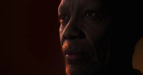 Dramatic portrait of a mature man with expressive features in soft light Stock Illustration