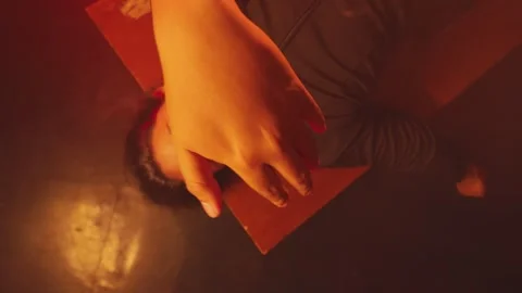 Dramatic Portrait with Red Lighting Stock Footage 296546211