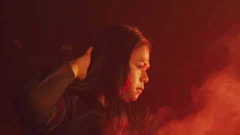 Dramatic Portrait in Red Lighting Stock Footage 296573801