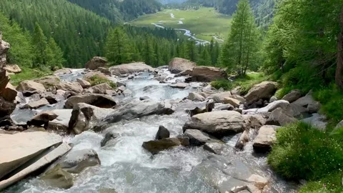 Dramatic Preda Rossa Alpine scenery landscape with flowing cold water river i Stock Footage 160834364