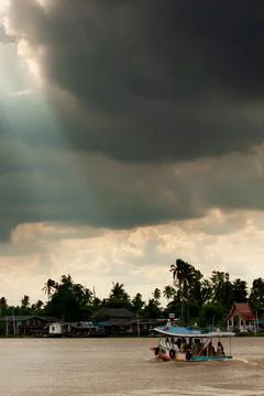 Dramatic rainstorm over ferryboat. Stock Photos