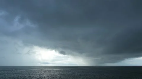 Dramatic rainy clouds over the sea in Izu peninsula, Shizuoka Prefecture, Japan Stock Footage 249639094