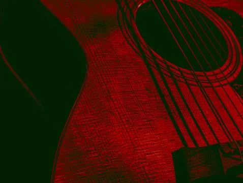 Dramatic Red and Black Toned Acoustic Guitar Close-Up, Moody Musical Instru.. Foto stock