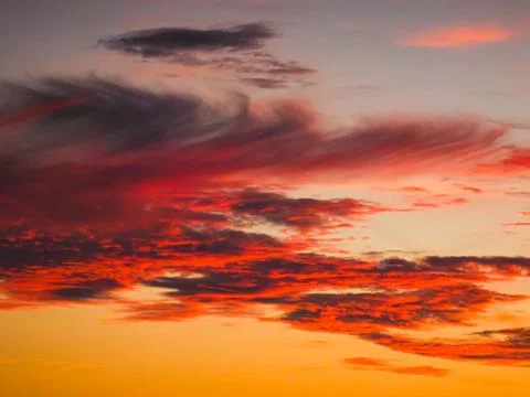 Dramatic red and orange sunset clouds over Sete France Stock Photos