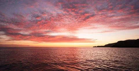 Dramatic Red and Pink Sunset Sky Over the Mediterranean Sea, Mallorca, Spain Stock Photos