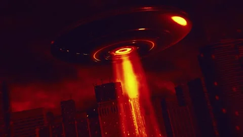 Dramatic Red Beaming UFO 스톡 동영상 264506861