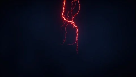 Dramatic red lightning strike descends through dark night sky background Vidéo 327532021