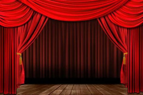 Dramatic red old fashioned elegant theater stage Stock Photos