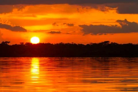 Dramatic Red Sky In Amazonian Jungle Ecuador Foto stock