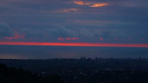 Dramatic red sun setting over batumi city seascape Stock Footage 346777198