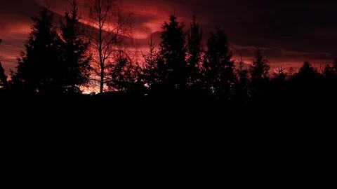 Dramatic red sunset in winter mountains Stock Footage 123365263