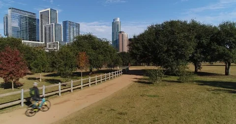 Dramatic Rising View of Austin City Skyline on Autumn Day Stock Footage 83692481