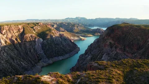 Dramatic River Bend in Canon del Atuel Canyon Stock Footage 328825980