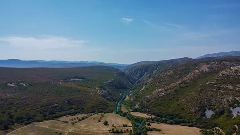 Dramatic River Gorge and Canyon Landscape: Aerial View of Meandering River Stock Photos